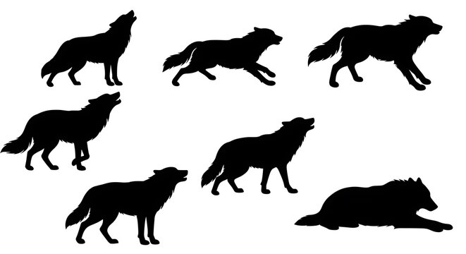 Wolf Silhouettes: A Pack's Motion & Majesty
