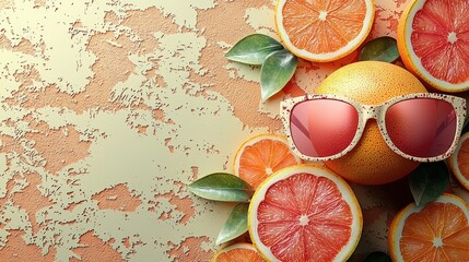 Sunglasses Resting on a Grapefruit Surrounded by Citrus Slices