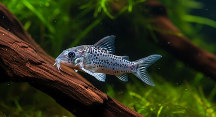 Obraz premium Aquarium Life: Spotted Garra Rufa in Lush Greenery