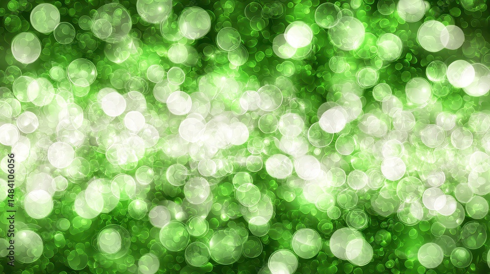 Poster abstract green and white bokeh background with circular lights and glowing effects