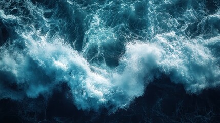 Majestic ocean surface with powerful waves crashing and creating sea foam