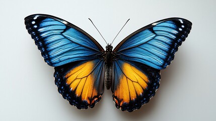 Fototapeta premium Vibrant Blue and Orange Butterfly Displayed Against a Simple Background