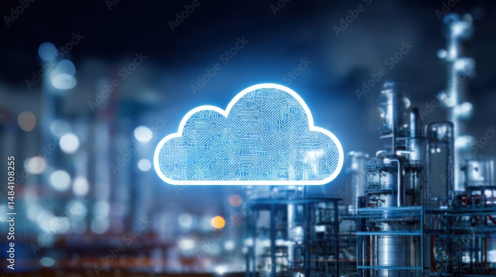Poster innovative cloud-based industrial output tracker icon concept for monitoring production metrics and 