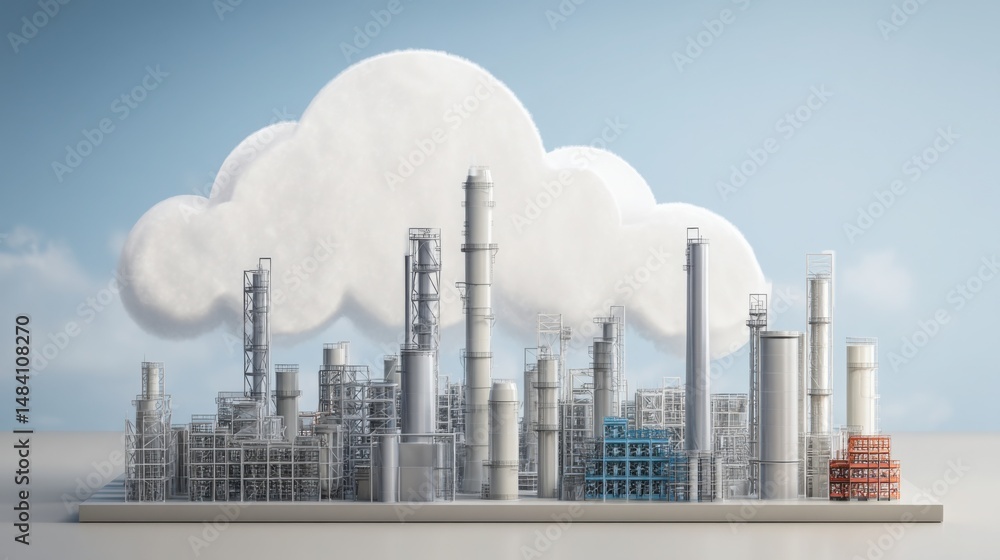 Poster innovative cloud-based industrial output tracker icon concept for monitoring production metrics and 
