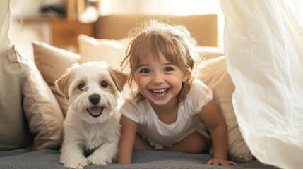 A child building a pillow fort while their puppy excitedly watches --ar 16:9 --v 6.1 Job ID: a50a7d8f-fa56-4c9d-bd34-07ed71aa8492