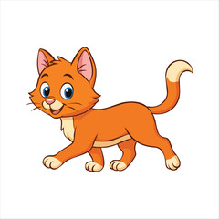 Cute cartoon cat vector with fluffy fur, whiskers, playful paws, and happy expression. Adorable kitty doodle in flat EPS design, isolated on white background