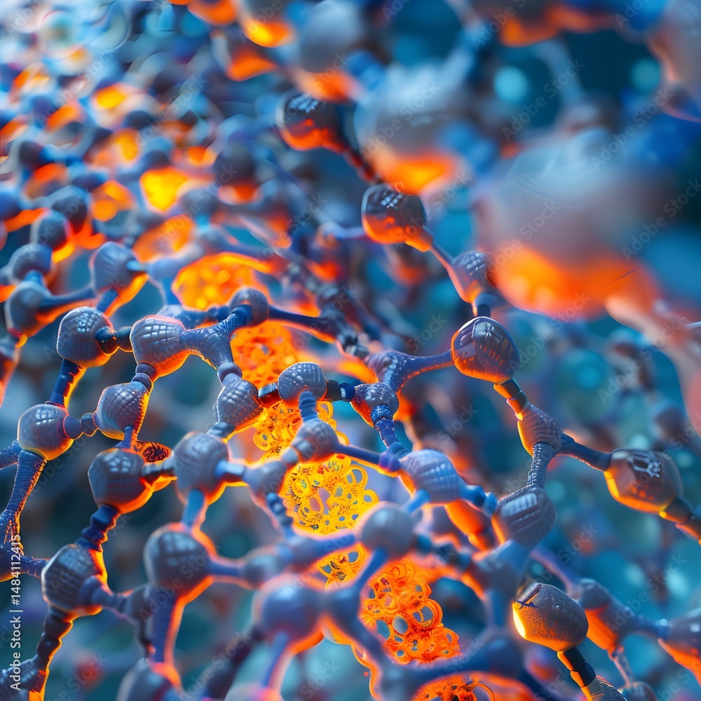Poster a luminous hexagonal lattice of molecular data and digital information cells.