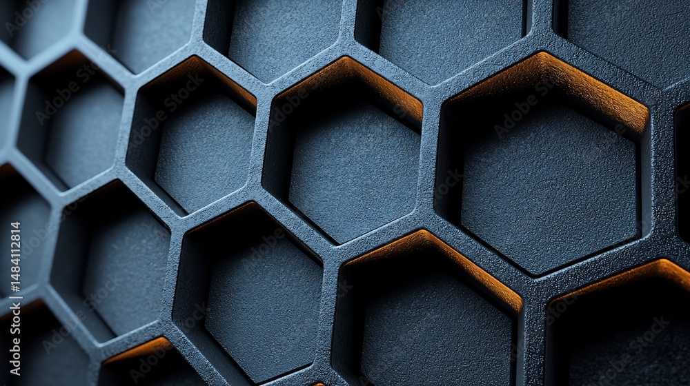 Poster abstract close-up view of a dark honeycomb pattern with glowing interiors