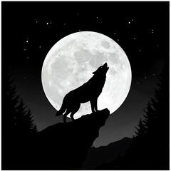 Lone Wolf's Moonlit Howl: Night Silhouette