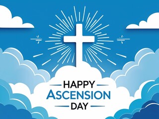 An illustration of the ascension day of Jesus Christ. Vector illustration. Happy Ascension Day vector illustration background. Cross on the blue sky element. Vector Eps 10
