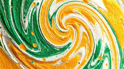 Swirling Green  Gold  White Abstract Paint Texture Background