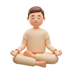 A cartoon man with closed eyes sits in a meditative pose, demonstrating mindfulness practices and peaceful contemplation.