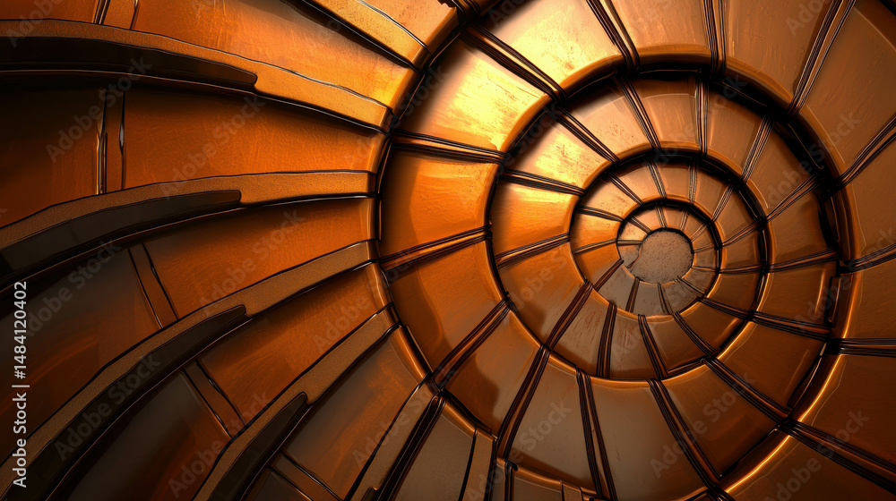 Poster abstract spiral pattern in metallic orange and brown tones with intricate texture and design