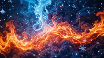 Fototapeta premium Abstract Representation of Fire and Ice Elements Intertwined in a Dynamic Causal Atmosphere