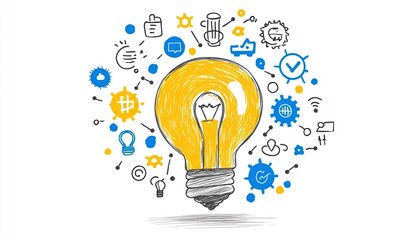 Innovative idea concept.  Surrounded by various business elements