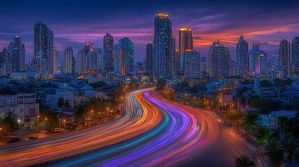 Fototapeta premium Bangkok Twilight Cityscape Highway Lights.