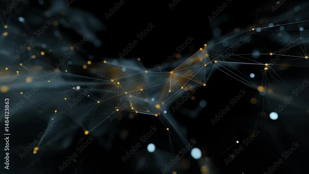 Poster luminous plexus network pulsing dynamically against dark backdrop, representing sophisticated techno