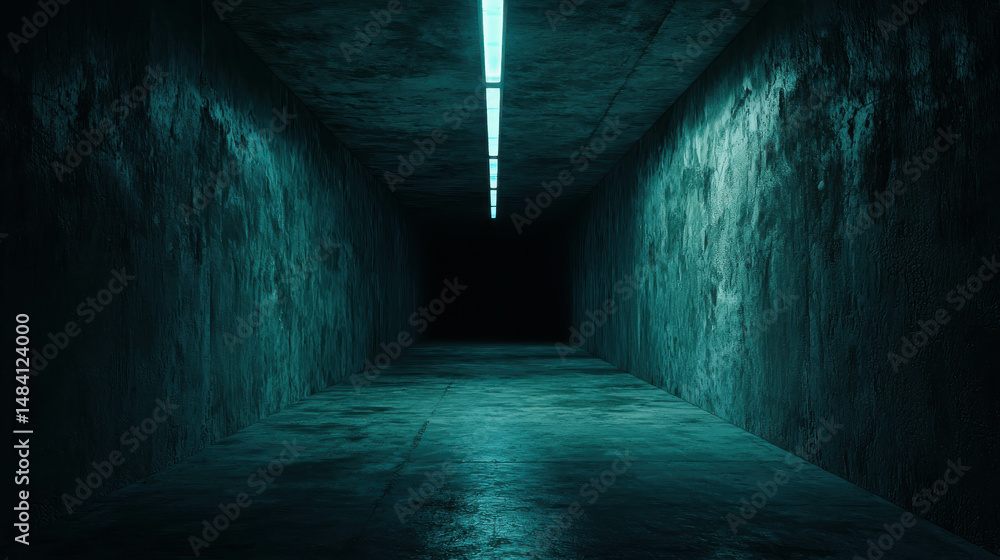 Poster dark and eerie corridor with neon lights creating an atmospheric and mysterious space