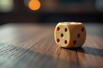 Close-up of a single die rolling across a wooden table, surface, random, probability