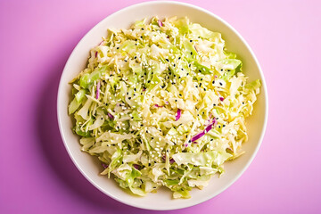 Colorful coleslaw served in a white bowl.