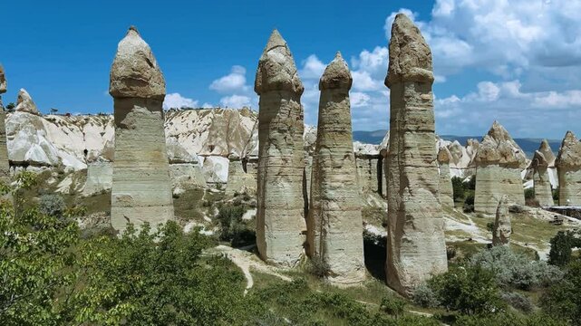 The Valley of Love in Goreme National Park. Unique rocks of various shapes. Sandstone cliffs. The wonders of Cappadocia are rock formations. The unusual shapes of the rocks are the property of Turkey.