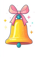 Cute, cartoon bell with a pink bow