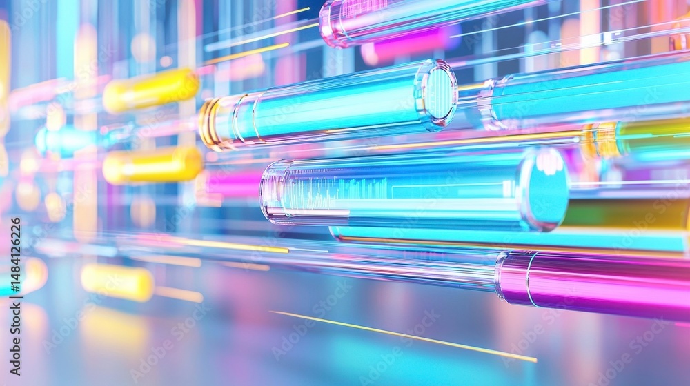 Poster abstract technology background with data flow and glowing tubes