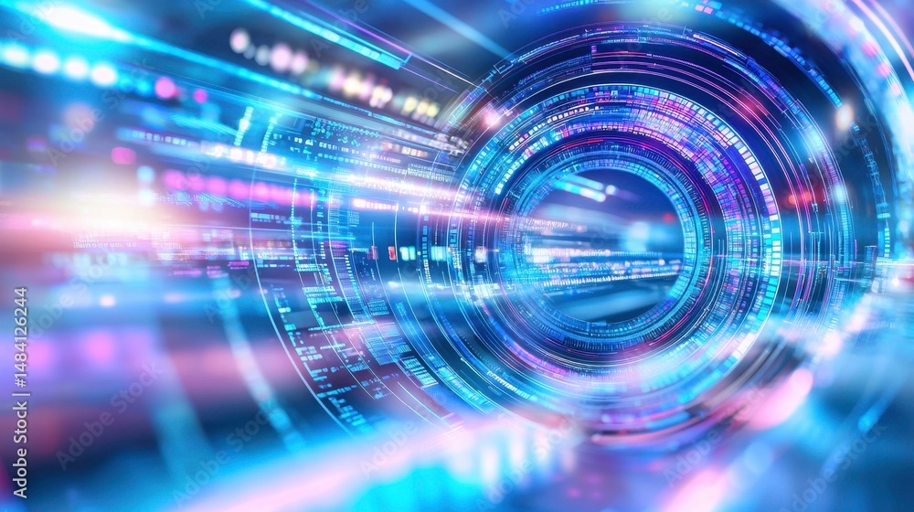 Poster abstract technology background: futuristic data flow and artificial intelligence concept.
