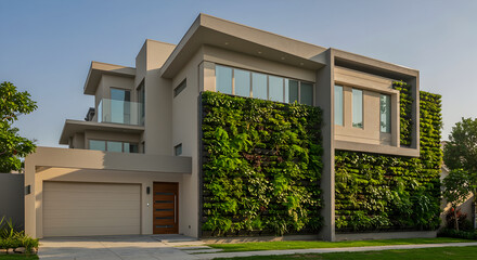 Fototapeta premium Modern Residence With Vertical Garden Facade And Sustainable Design Elements