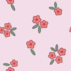 Seamless pattern of red flowers on pink background big
