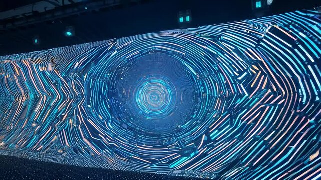 Slow zoom in video on wall of thousands of tiny led lights displaying slowly shifting abstract patterns with changing hues, wall is primary light source. Abstract light art concept