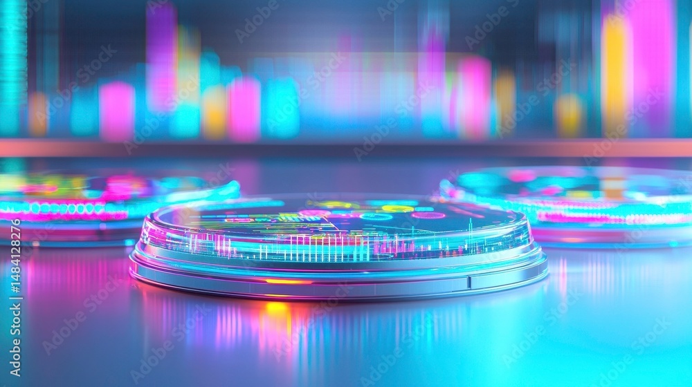 Poster data analysis: futuristic technology with digital information visualization and cyberpunk style
