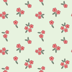 Seamless pattern of red flowers on green background medium
