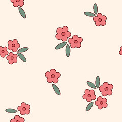 Seamless pattern of red flowers on yellow background Big