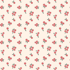 Seamless pattern of red flowers on yellow background small