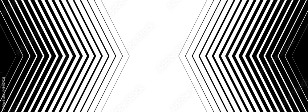 Aufkleber Black halftone arrow pattern. Repeated fading triangle gradation background. Arrows pointing to center direction backdrop. Vector thin to thick speed line concept texture for poster, banner, cover