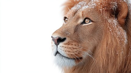 Obraz premium Majestic Lion in Winter Snow Dusted Mane Close Up Profile