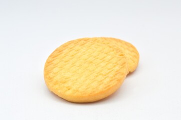 round biscuits, Cream crackers on a white background