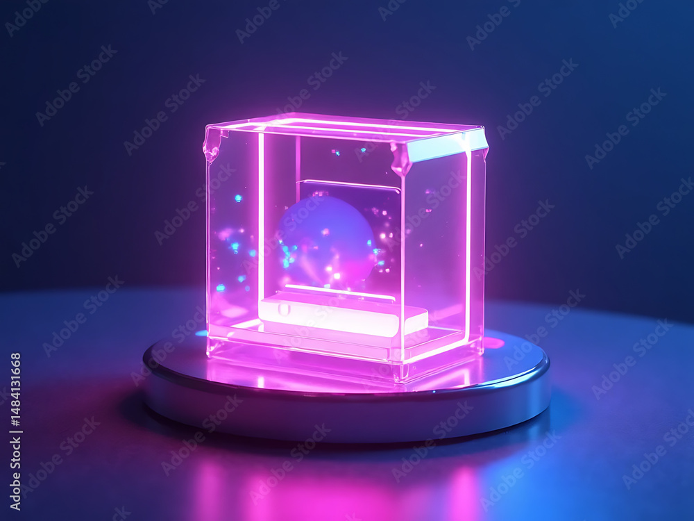 Poster vibrant neon holographic display digital studio 3d rendering futuristic environment close-up view