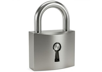 A shiny metal padlock with a keyhole isolated against a plain background