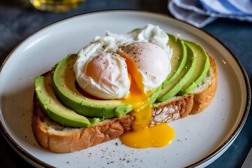 Gourmet Breakfast Photography – Sourdough Avocado Toast with Silky Poached Egg (Backlit)