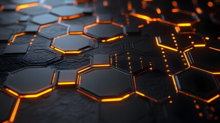 Obraz premium Geometric hexagonal pattern with glowing orange accents.