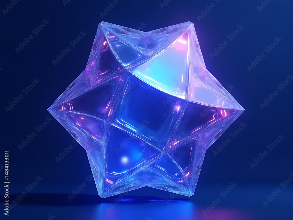 Poster dynamic light-reflecting star shape futuristic studio 3d art digital environment close-up view