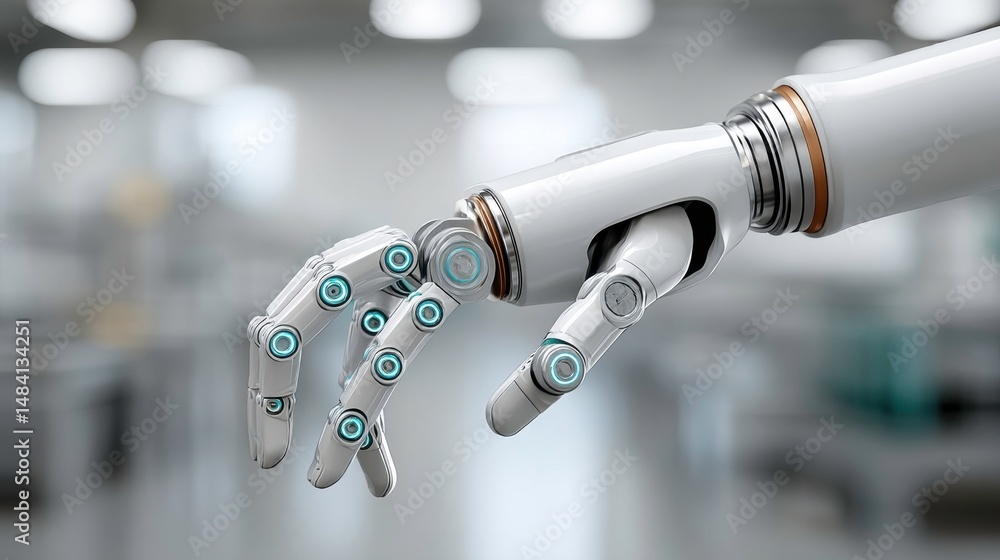 Poster robot hand technology, artificial intelligence innovation. futuristic concept of automation in indus