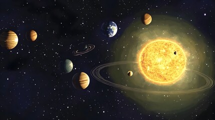 Celestial bodies in a cosmic display of planets.