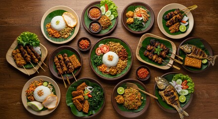 Various Authentic Balinese Dishes Served in Rustic Style