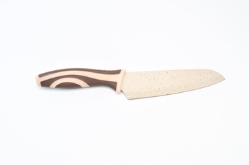 close up of meat cleaver on white background