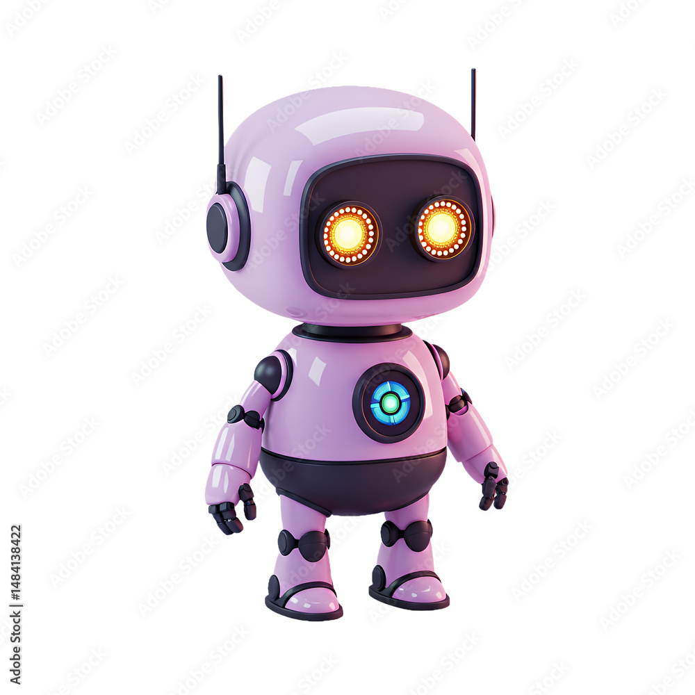 Poster adorable pink robot character design 3d render cute ai bot technology futuristic artificial intellig