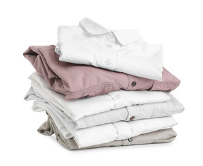 Stack of clean clothes isolated on white background