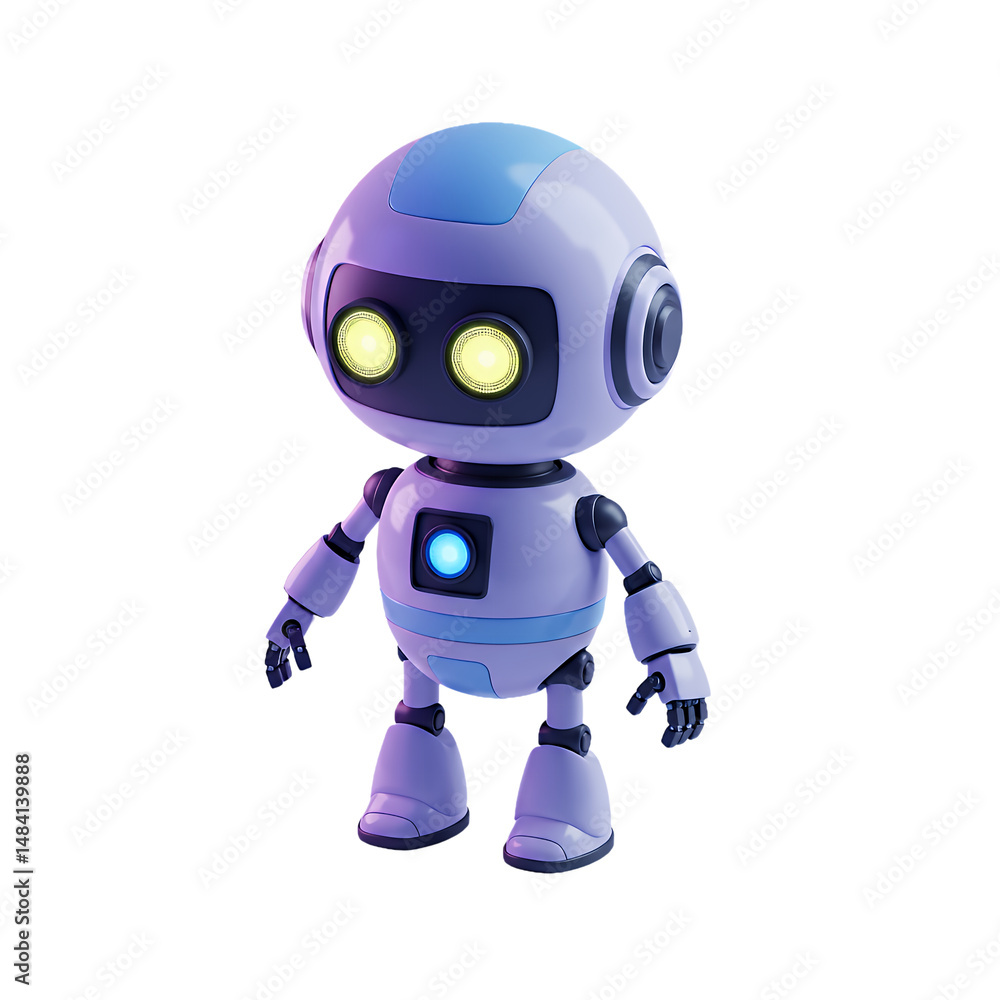 Aufkleber adorable 3d render of a friendly robot character design, futuristic technology, artificial intellige